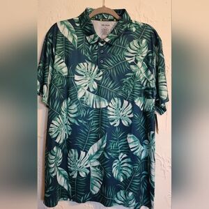 NWT Mens Short Sleeve 3 Button Polo XL Blue Green